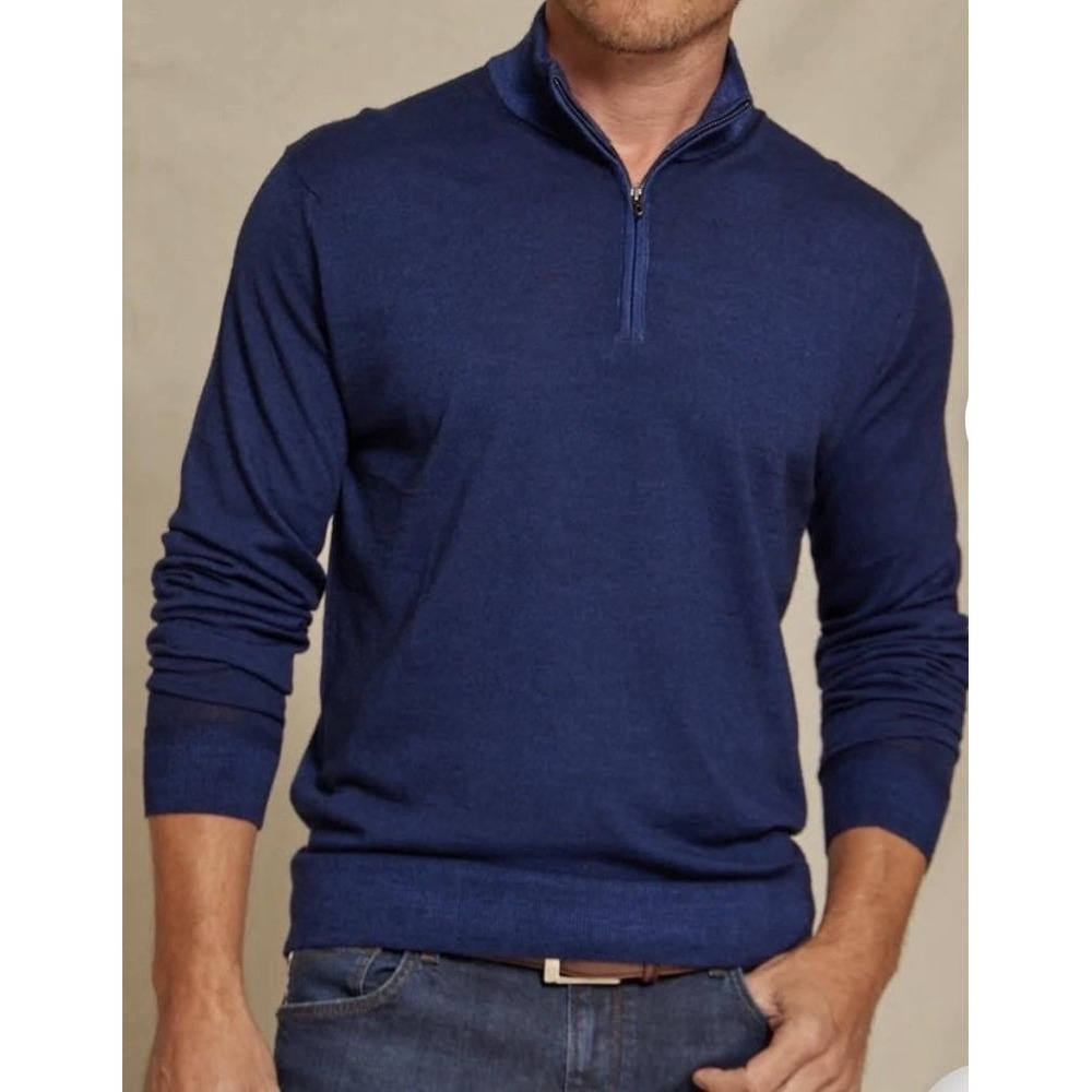 Rye 51 Archer MERINOmax 1/4 Zip Merino Wool Sweater Navy XL NWT Luxe